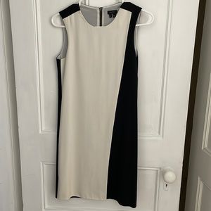 Theory silk shift dress sz 0 black and white